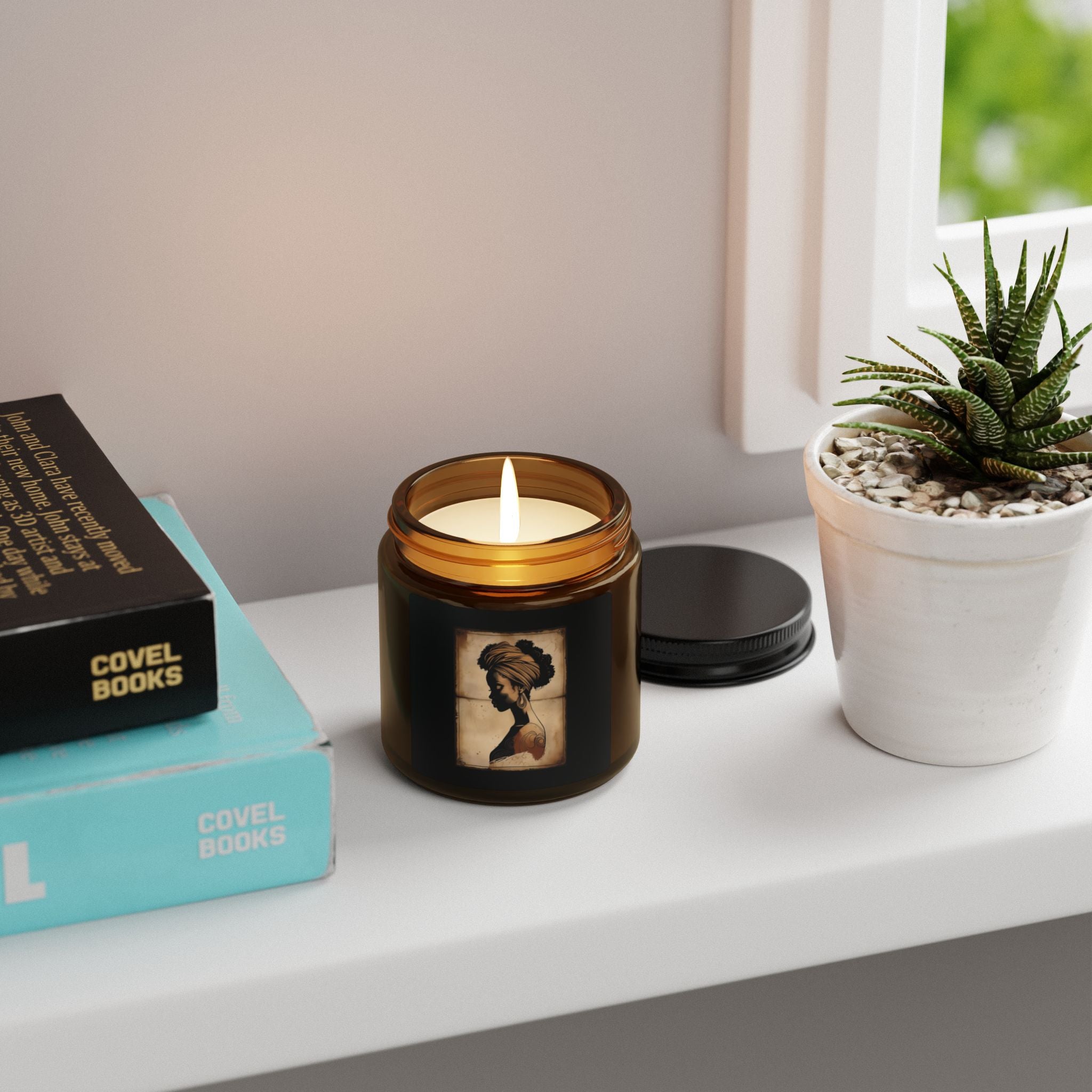 Scented Soy Candle (Multi-Size, Amber Jar) - Design 1